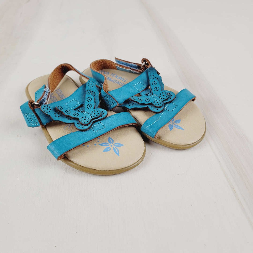 YOUNG DIMENSIONS BLUE BUTTERFLY SANDALS SIZE 6 CHILD EUC