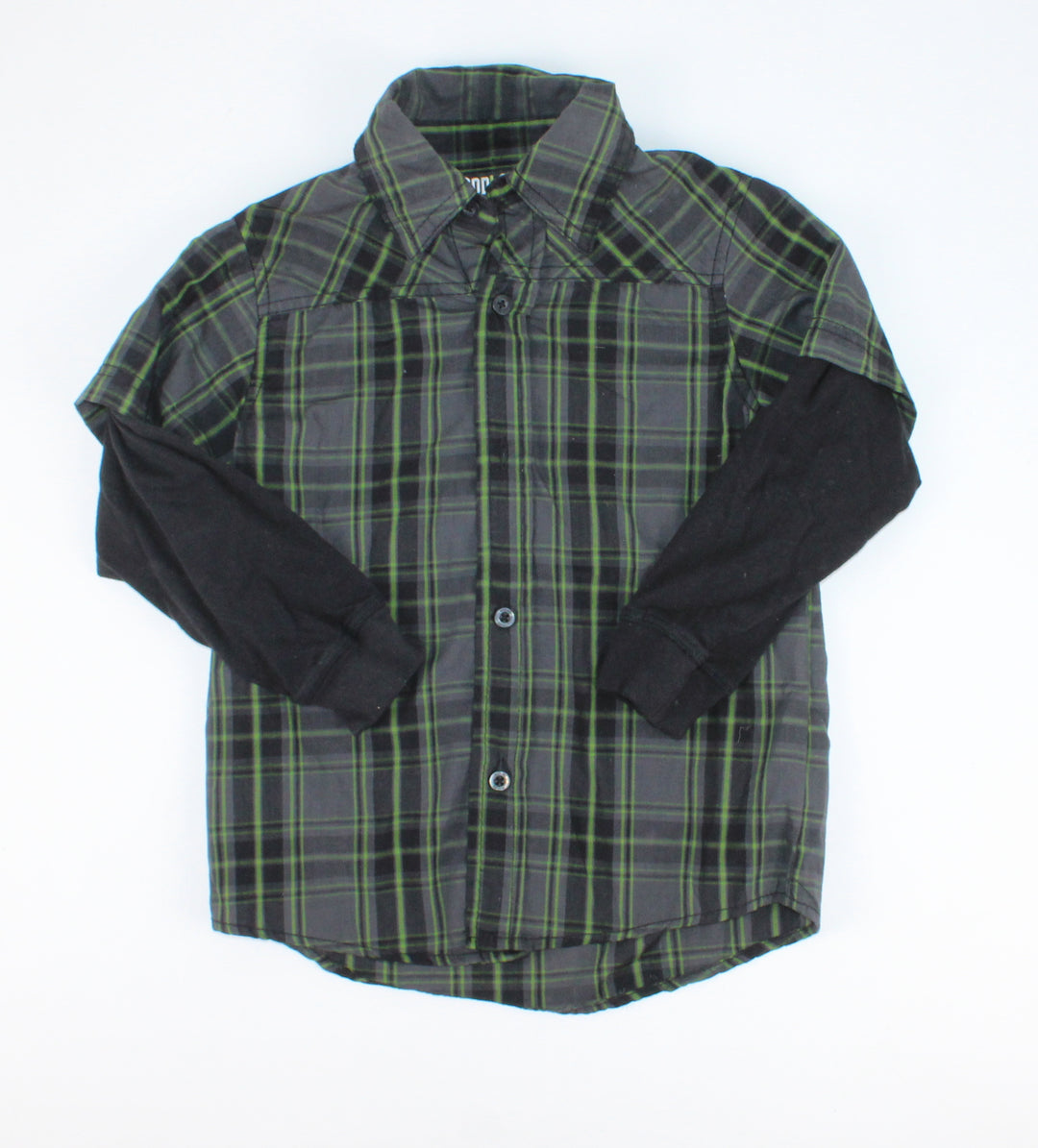 WOODLAND BLACK/GREEN PLAID TOP 4Y PRE-LOVED