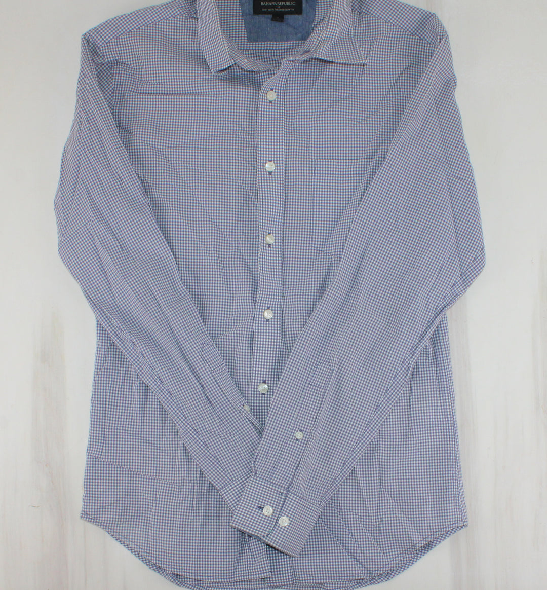 BANANA REPUBLIC BLUE CHECKERED DRESS SHIRT MENS SMALL PRE-LOVED