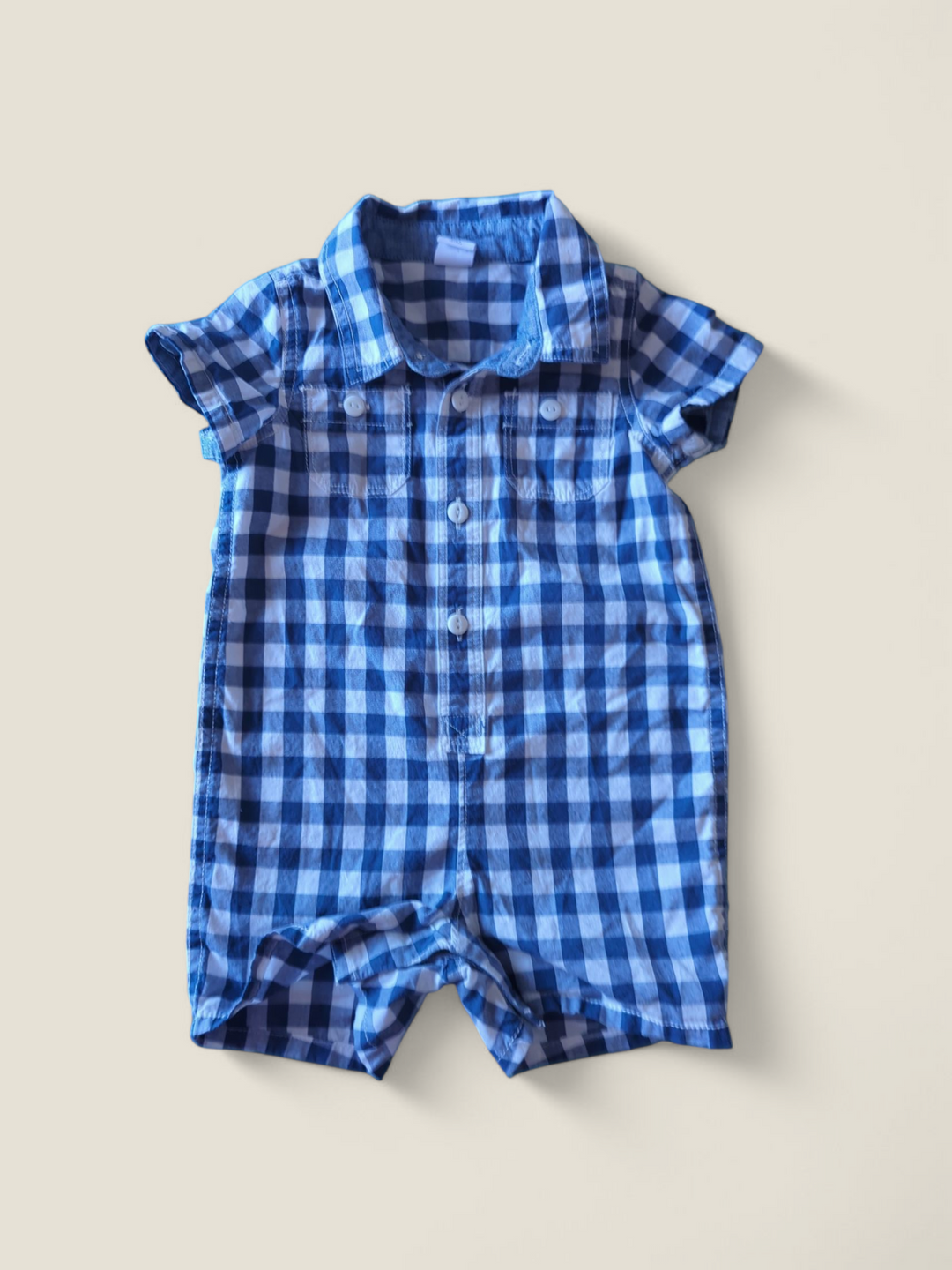 GAP BLUE CHECKERBOARD ROMPER 6-12M PRE-LOVED