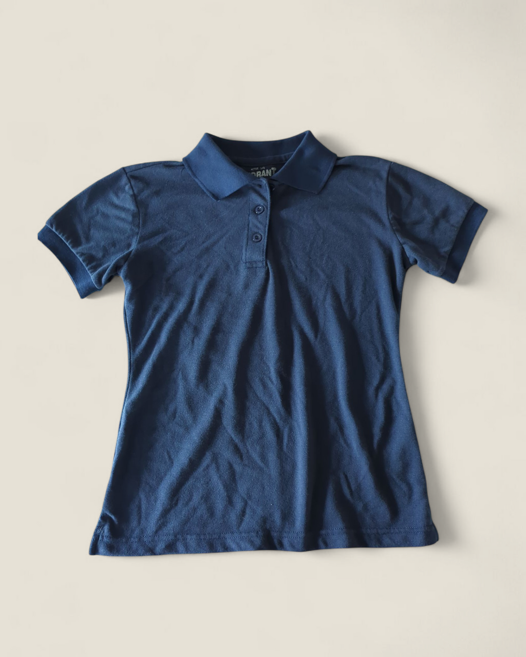 NAVY COLLARED SHORT SLEEVE TOP YOUTH MEDIUM PRE-LOVED