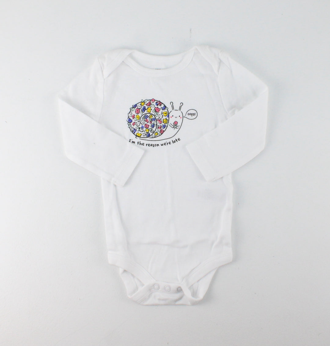 JOE FRESH SNAIL LONG SLEEVE ONESIE 3-6M PRE-LOVED
