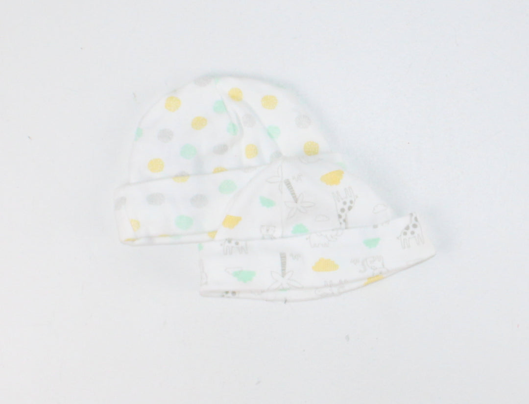 2 PACK NEUTRAL CRIB BEANIES 0-9M PRE-LOVED