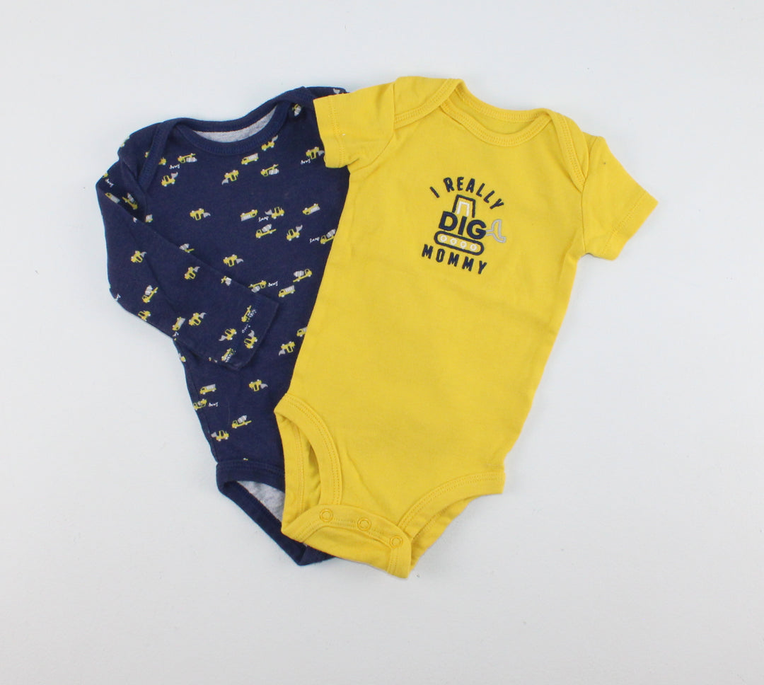 CARTERS CONTRUCTION 2 PACK ONESIES 3M PRE-LOVED