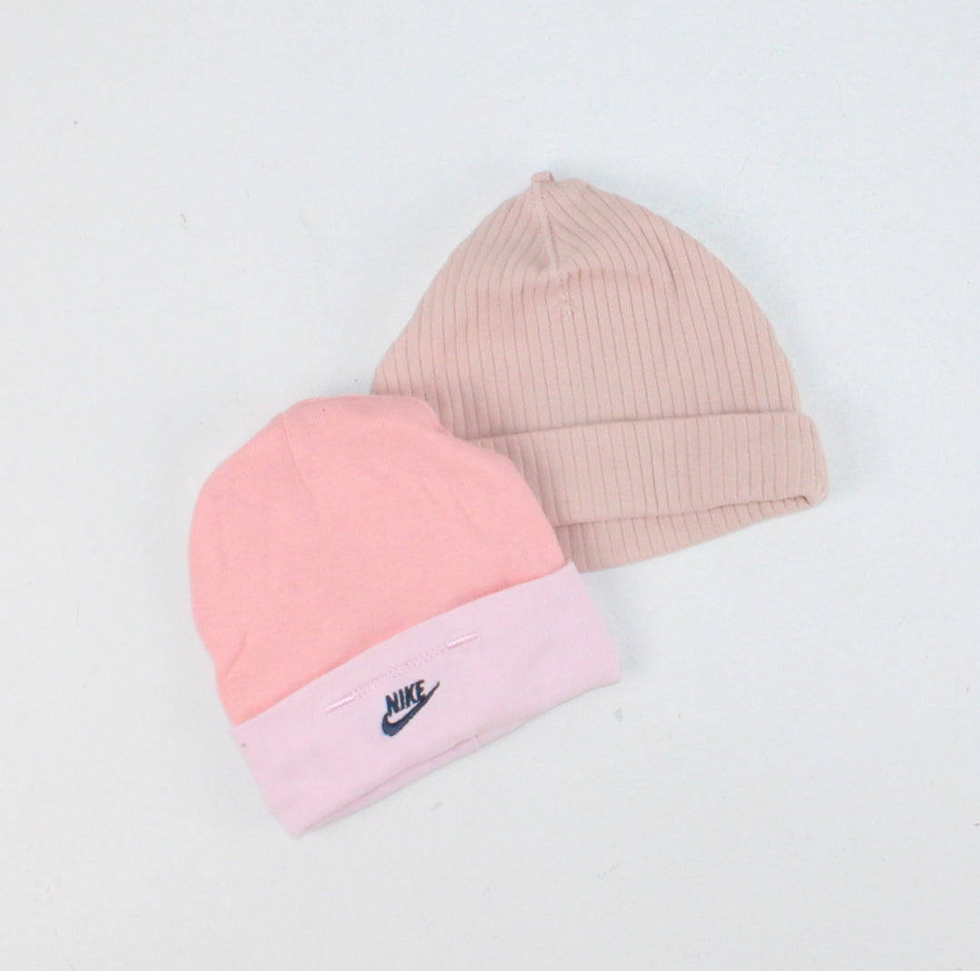2 PACK PINK CRIB BEANIES 0-6M PRE-LOVED