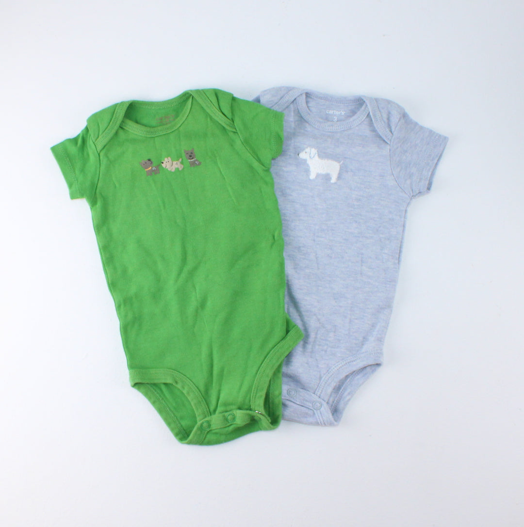 CARTERS GREEN & BLUE ONESIE SET OF 2 3M PRE-LOVED