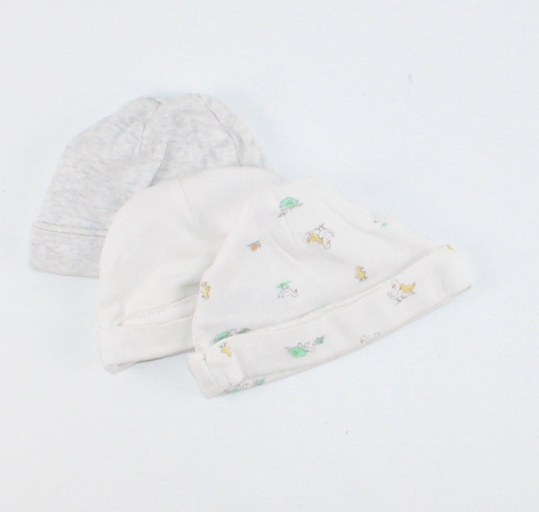 3 PACK CRIB NEUTRAL BEANIES 0-3M PRE-LOVED