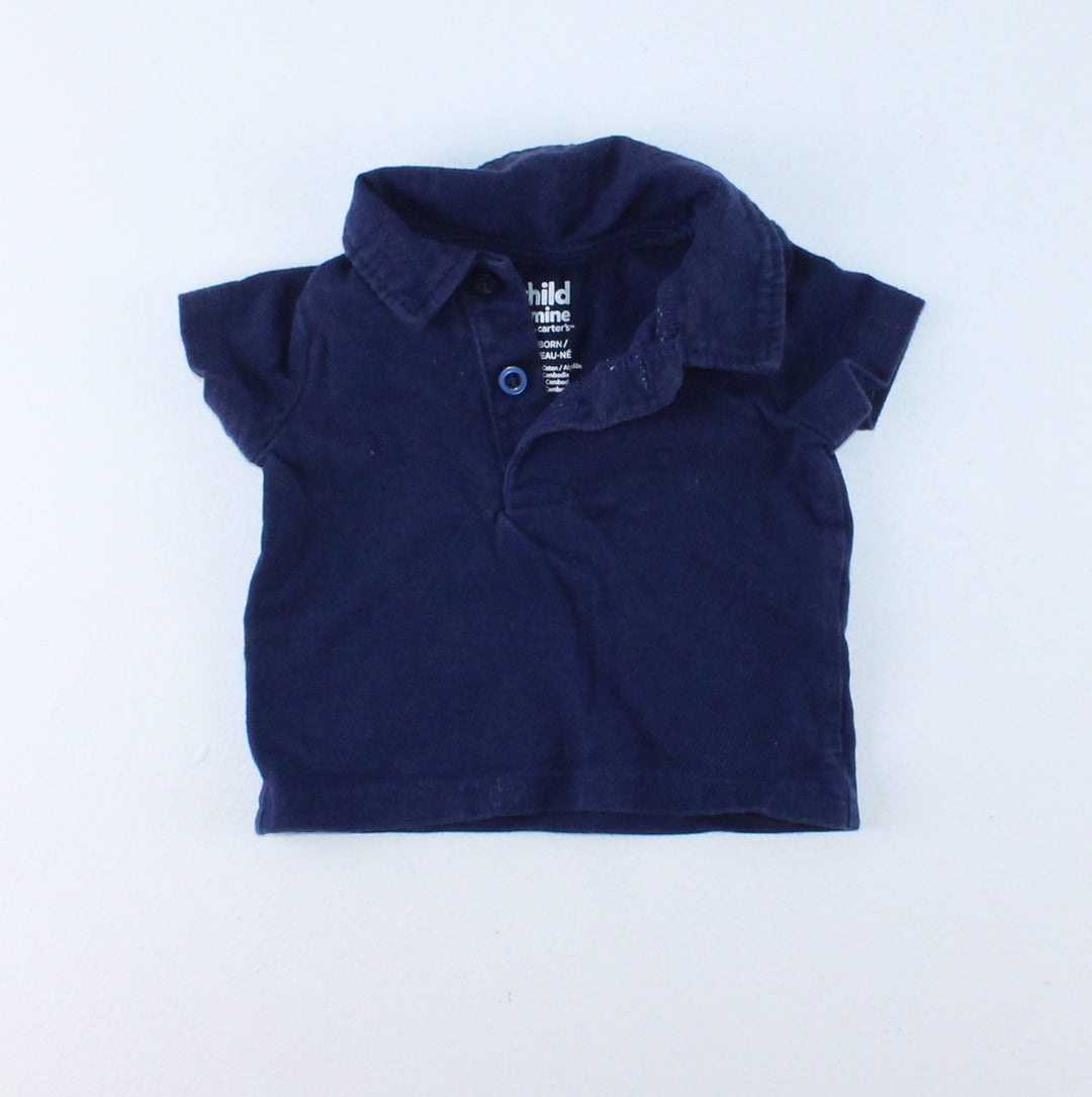 CARTERS NAVY COLLARED TOP NEWBORN PRE-LOVED