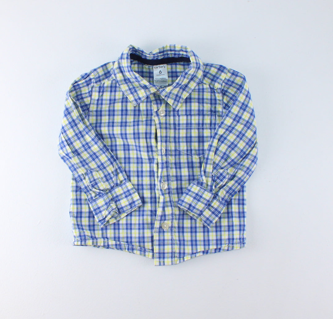 CARTERS PLAID YELLOW & BLUE TOP 6M PRE-LOVED
