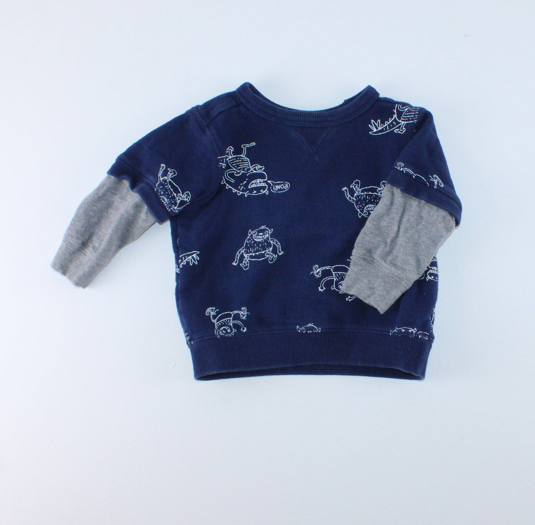 CARTERS NAVY MONSTER SWEATER 12M PRE-LOVED