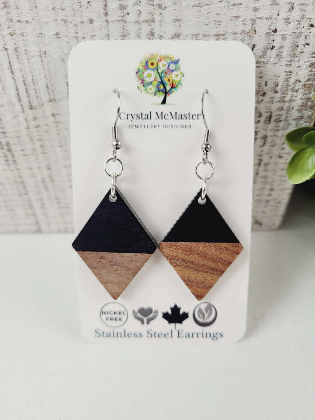 Crystal McMaster Jewellery, Wood & Resin Dangle Earrings