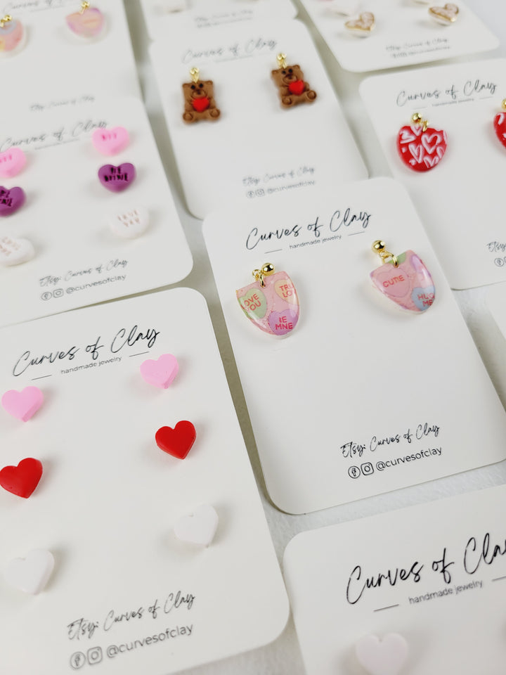 Curves of Clay, Valentine & Love Inspired Stud Earrings 3 Pack