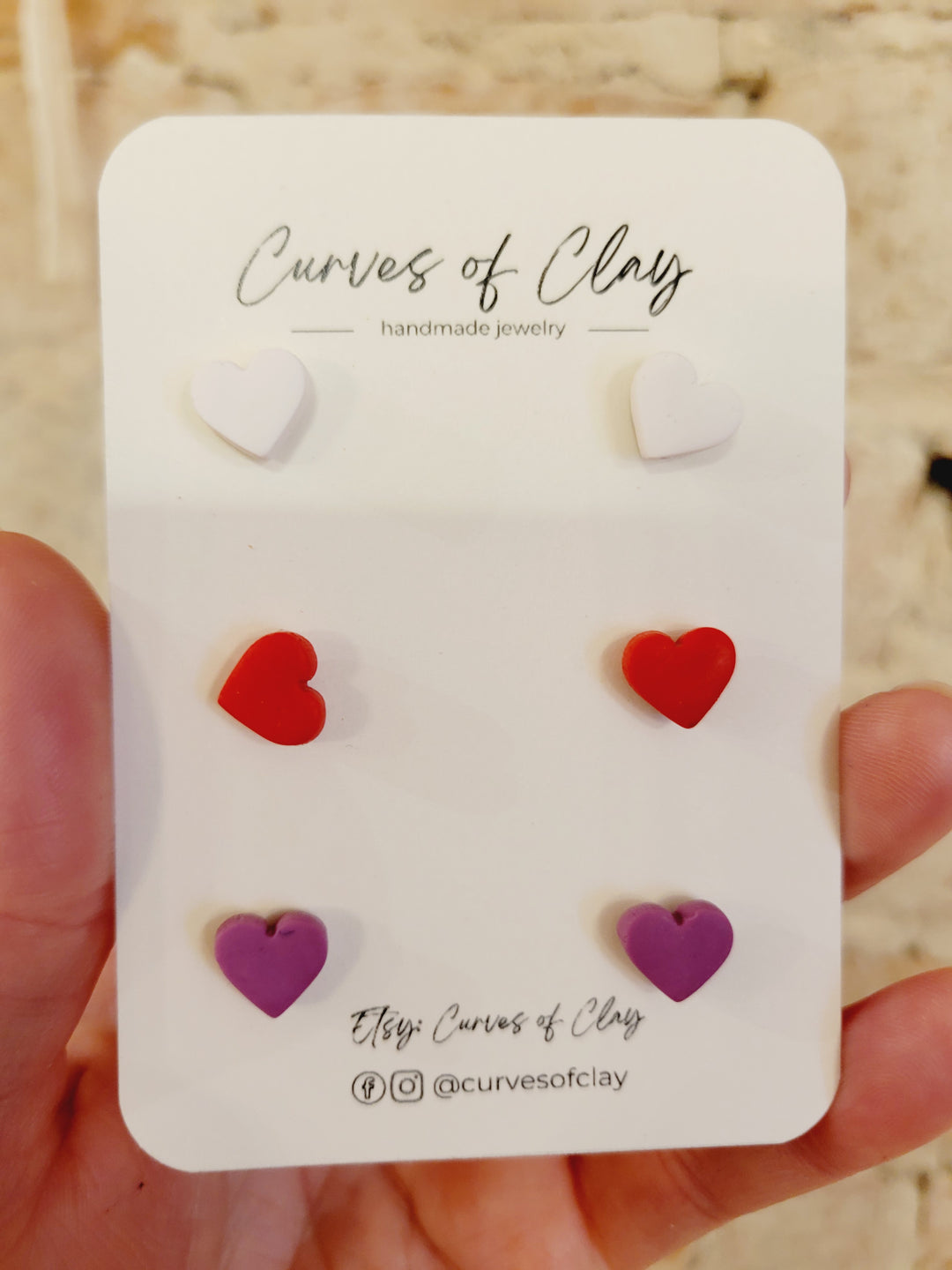 Curves of Clay, Valentine & Love Inspired Stud Earrings 3 Pack