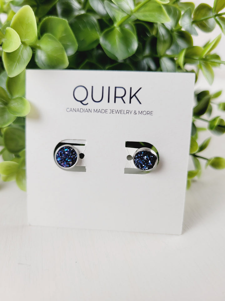 Quirk Handmade Jewelry, Glitter & Druzy Stud Earrings