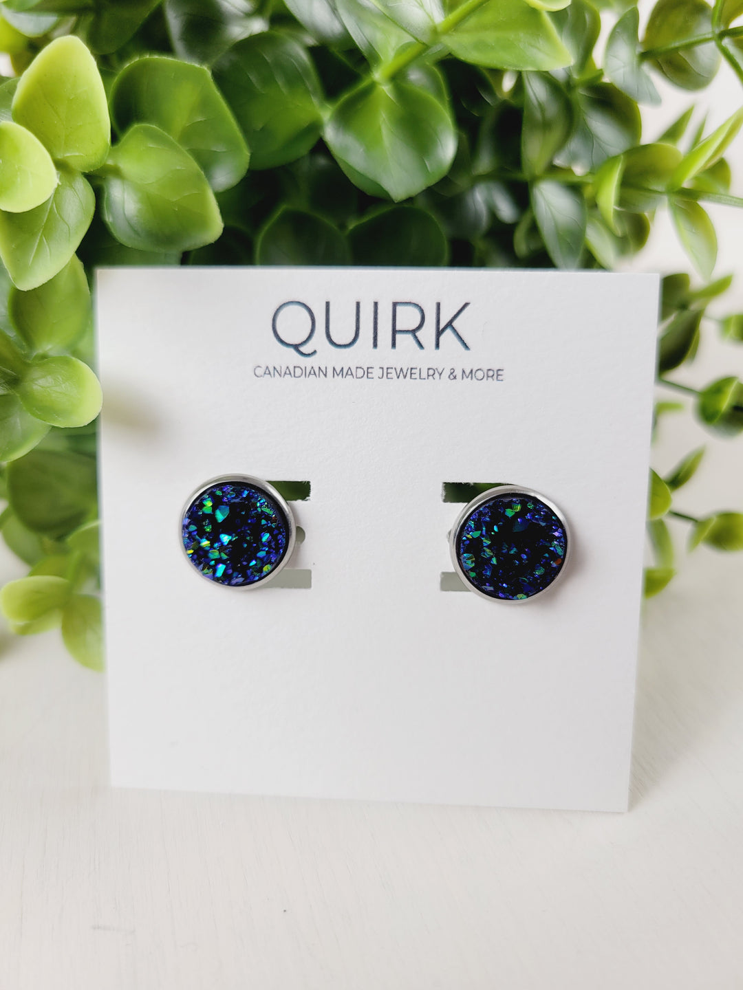 Quirk Handmade Jewelry, Glitter & Druzy Stud Earrings