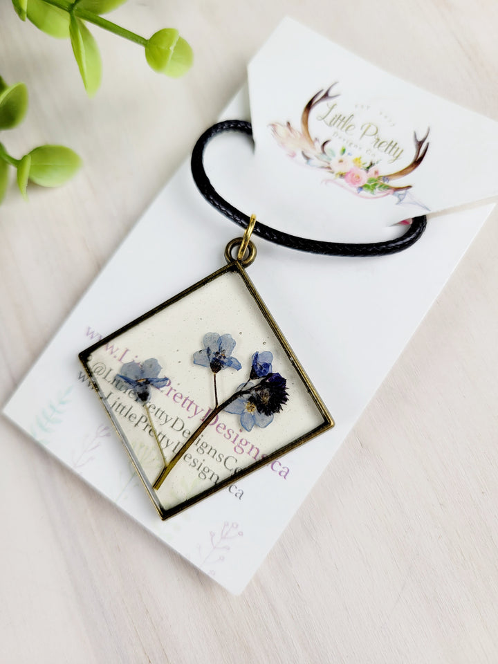 Little Pretty Designs, Pressed Flower Necklaces, Forget-Me-Not Collection