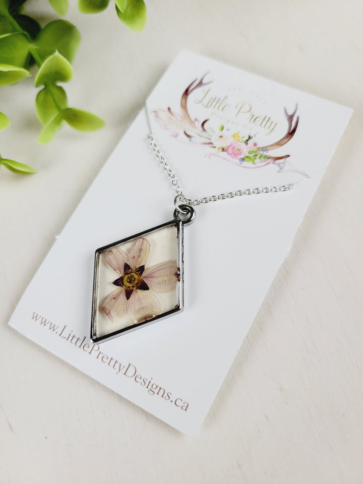 Little Pretty Designs, Pressed Flower Necklaces, Pinks & Purples