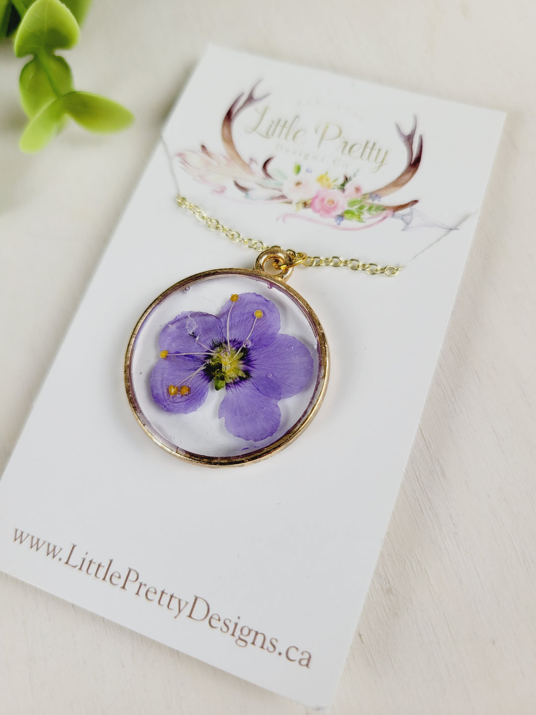 Little Pretty Designs, Pressed Flower Necklaces, Pinks & Purples