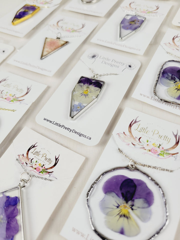 Little Pretty Designs, Pressed Flower Necklaces, Pinks & Purples