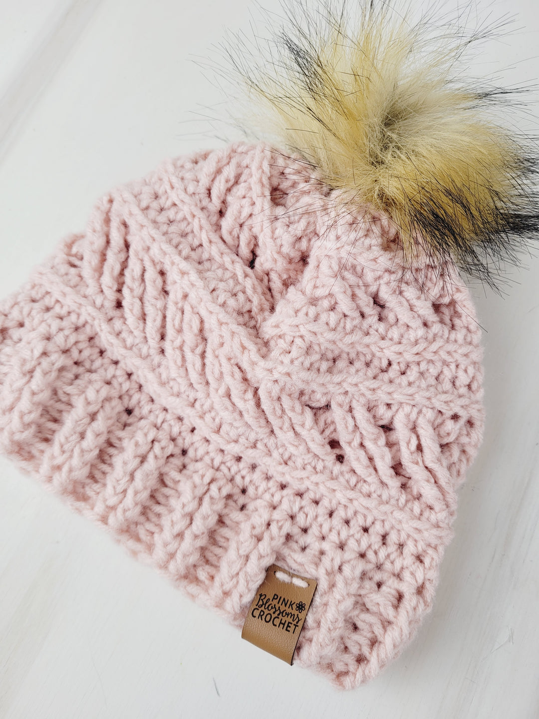 Pink Blossom Crochet, Snap PomPom Crocheted Toques