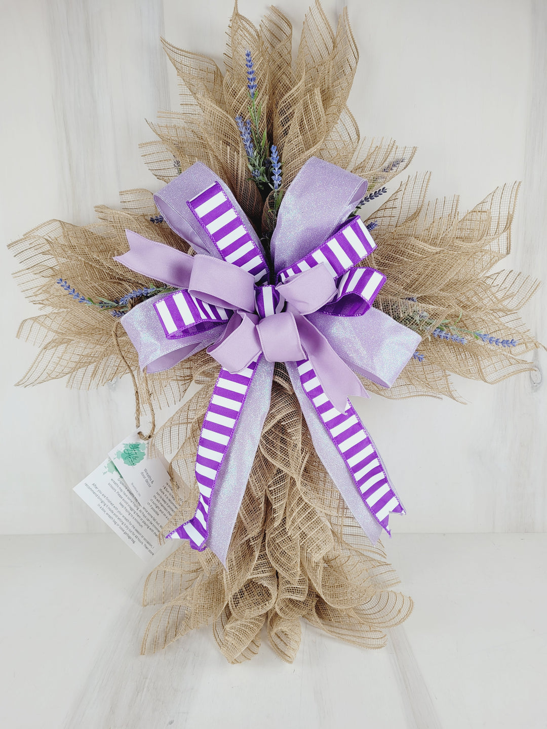 You & Home, Burlap Cross w/ Purple Bow Wreath