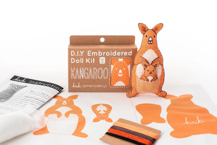 Kiriki Press, DIY Embroidered Doll Kit - Kangaroo & Joey