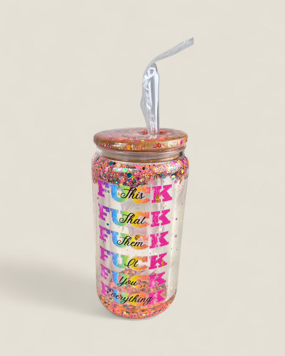 Lindsay's Creations, Fog & Glitter Glass Tumbler with Lid