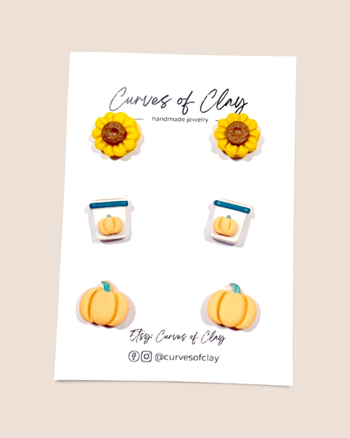Curves of Clay, Autumn and Halloween Stud Earrings 3 Packs