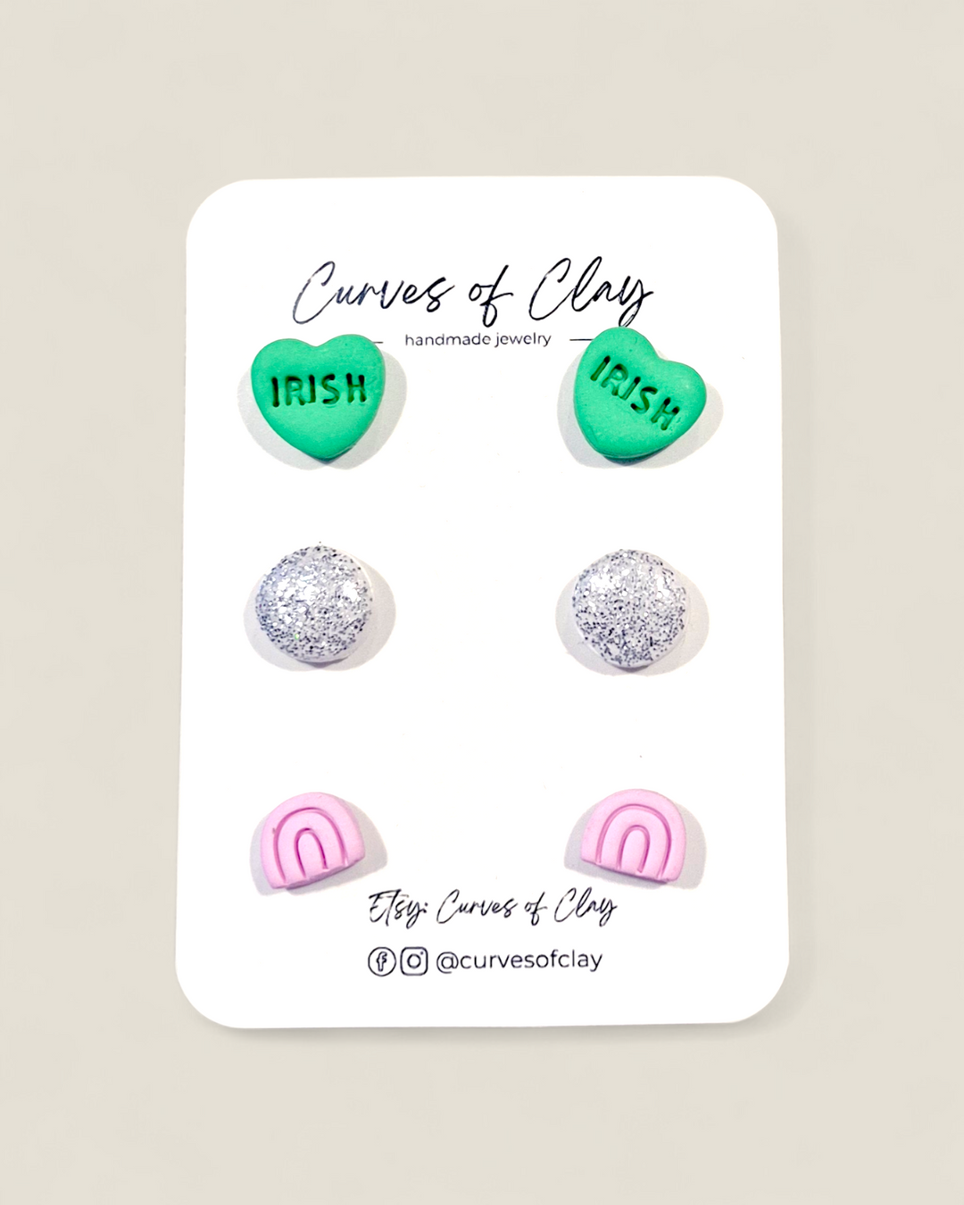 Curves of Clay, St. Patrick's Day Earrings