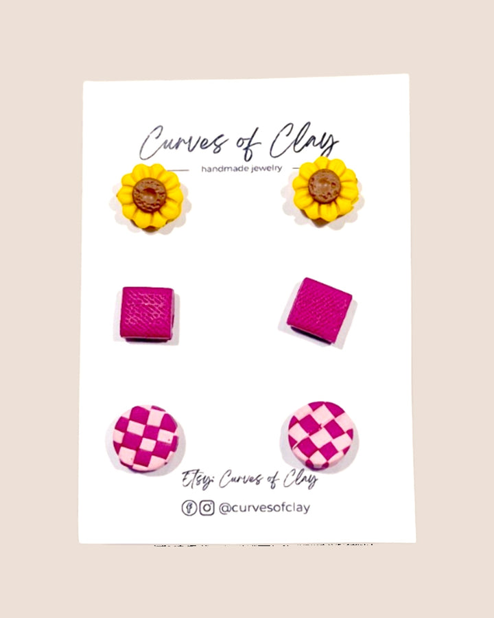 Curves of Clay, Autumn and Halloween Stud Earrings 3 Packs