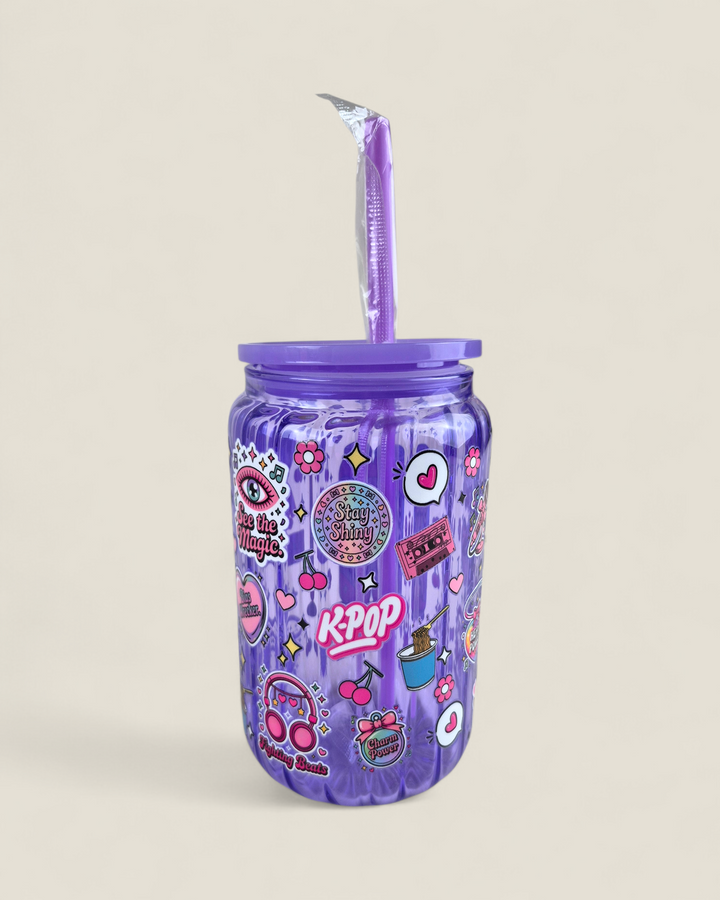 Lindsay's Creations, Fog & Glitter Glass Tumbler with Lid