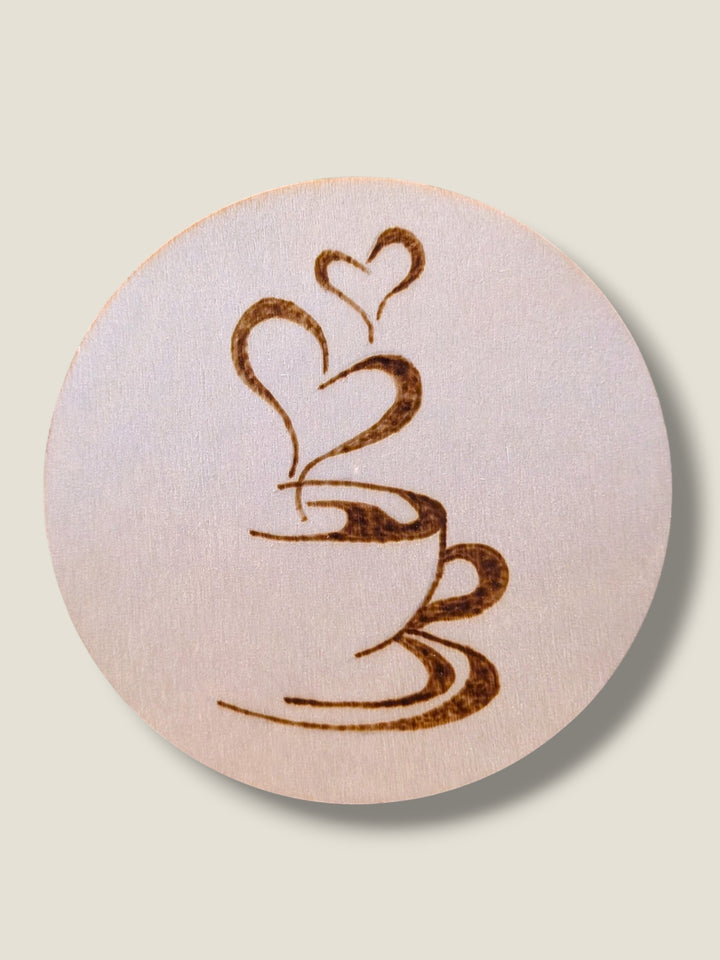 Marked In Wood, Wood Burnt Cork Backed Coasters