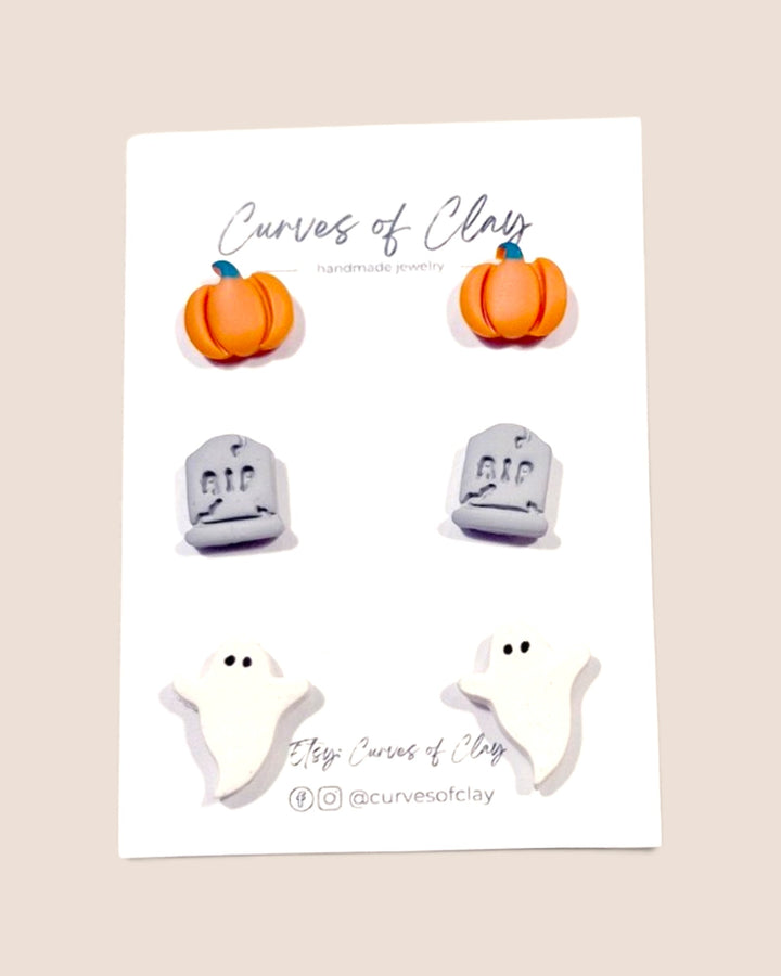 Curves of Clay, Autumn and Halloween Stud Earrings 3 Packs
