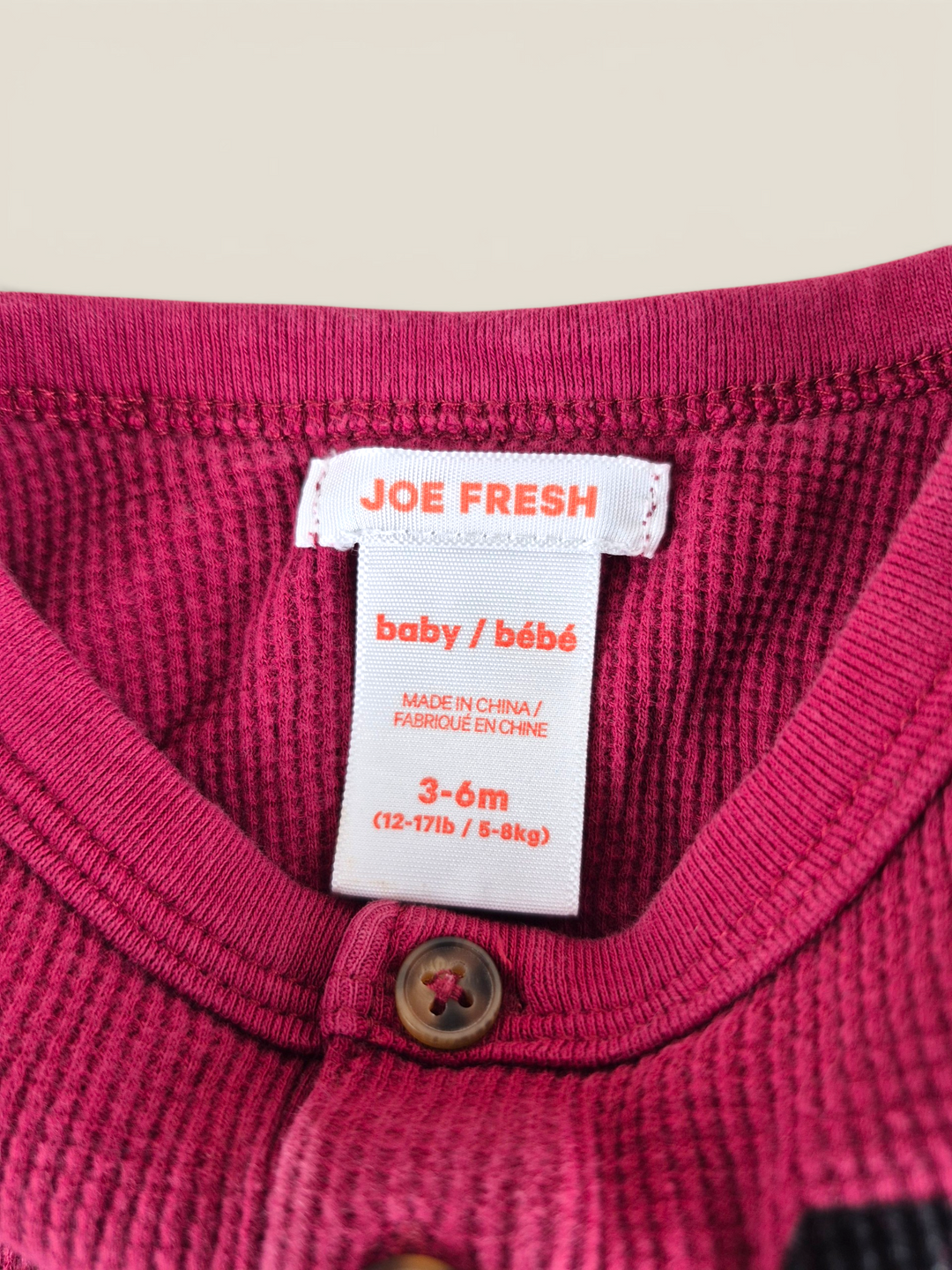 Pre-Loved Joe Fresh Burgundy Long Sleeve Onesie 3-6M | Betty’s Marketplace