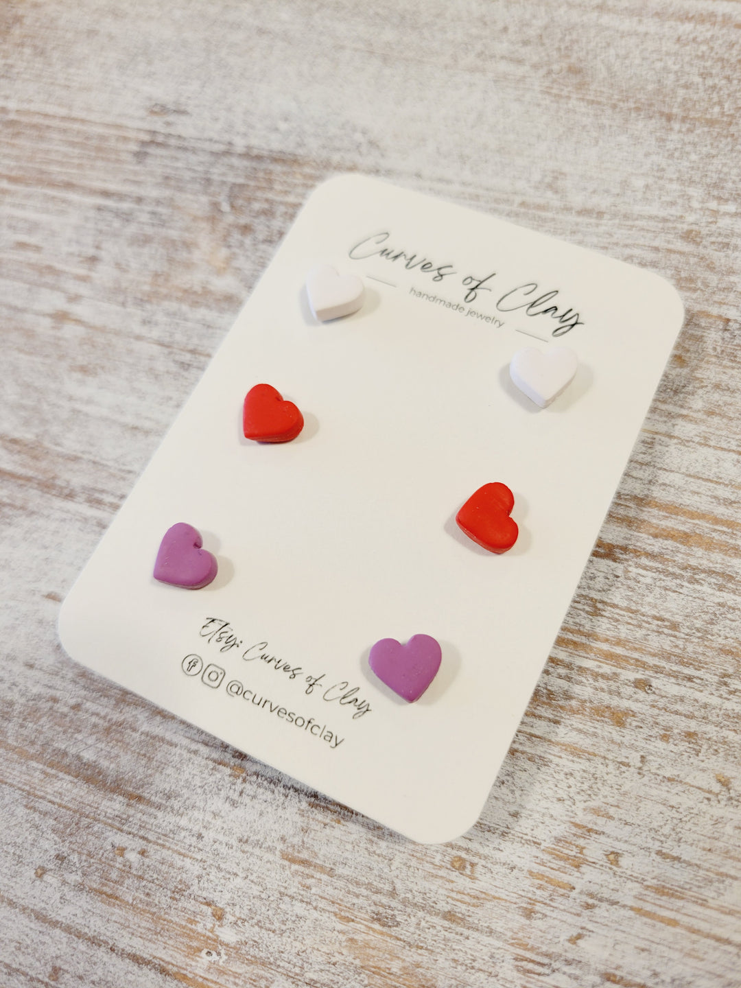 Curves of Clay, Valentine & Love Inspired Stud Earrings 3 Pack