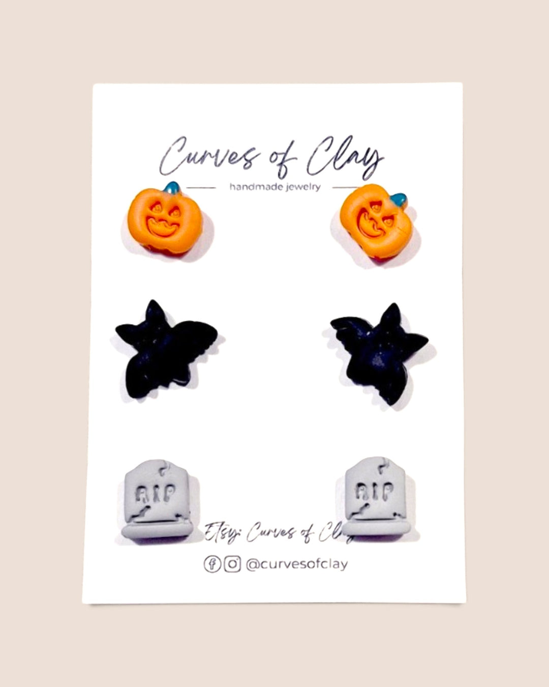 Curves of Clay, Autumn and Halloween Stud Earrings 3 Packs