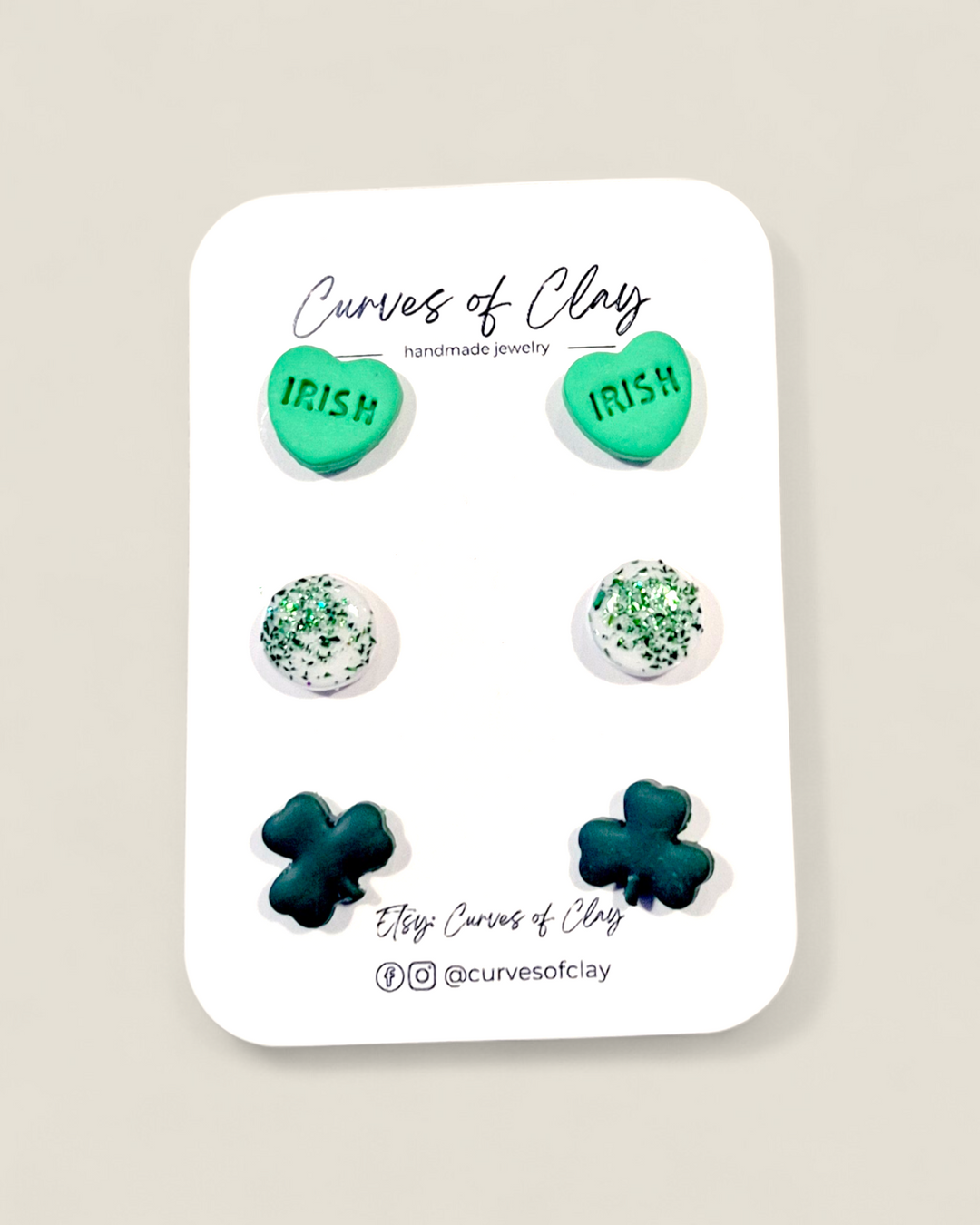 Curves of Clay, St. Patrick's Day Earrings