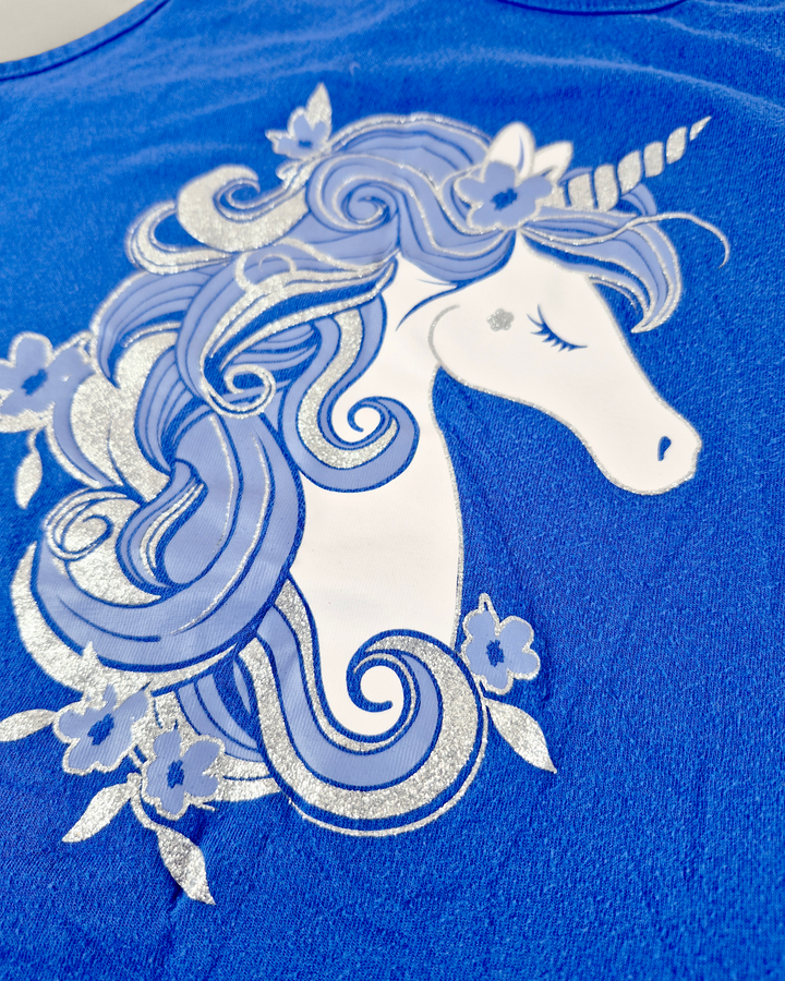 Pre-Loved Children's Place Blue Unicorn Tank Top Girls 10-12Y | Betty’s Marketplace