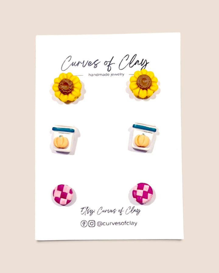 Curves of Clay, Autumn and Halloween Stud Earrings 3 Packs