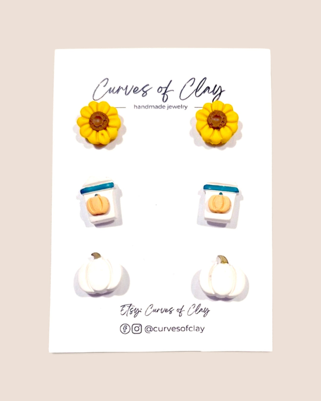 Curves of Clay, Autumn and Halloween Stud Earrings 3 Packs
