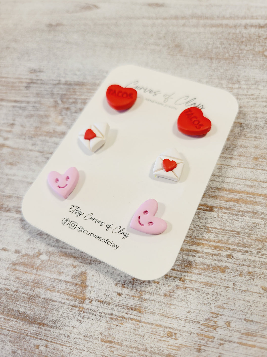 Curves of Clay, Valentine & Love Inspired Stud Earrings 3 Pack