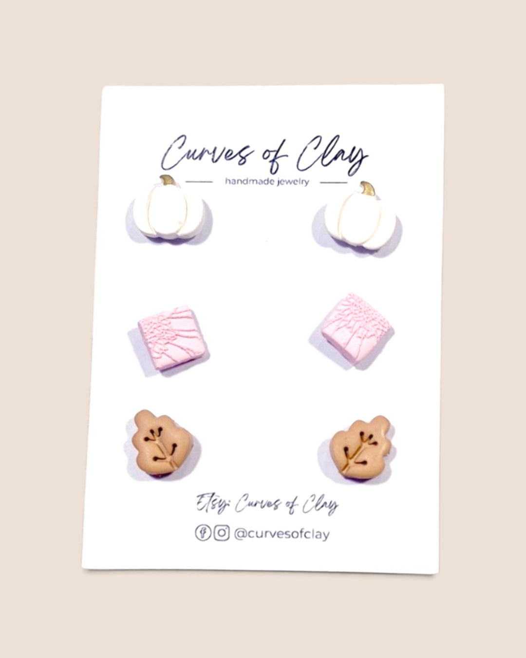 Curves of Clay, Autumn and Halloween Stud Earrings 3 Packs