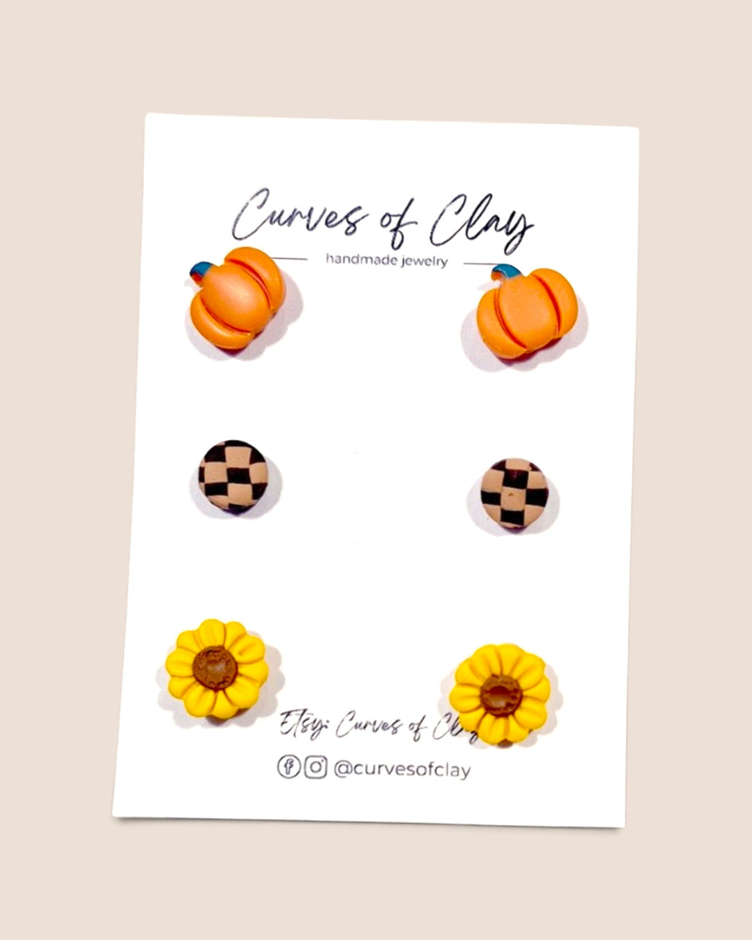 Curves of Clay, Autumn and Halloween Stud Earrings 3 Packs