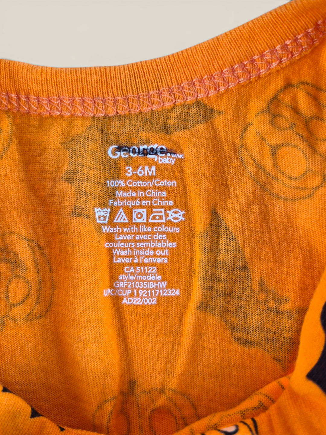 Pre-Loved George Halloween Long Sleeve Onesie 3-6M | Betty’s Marketplace