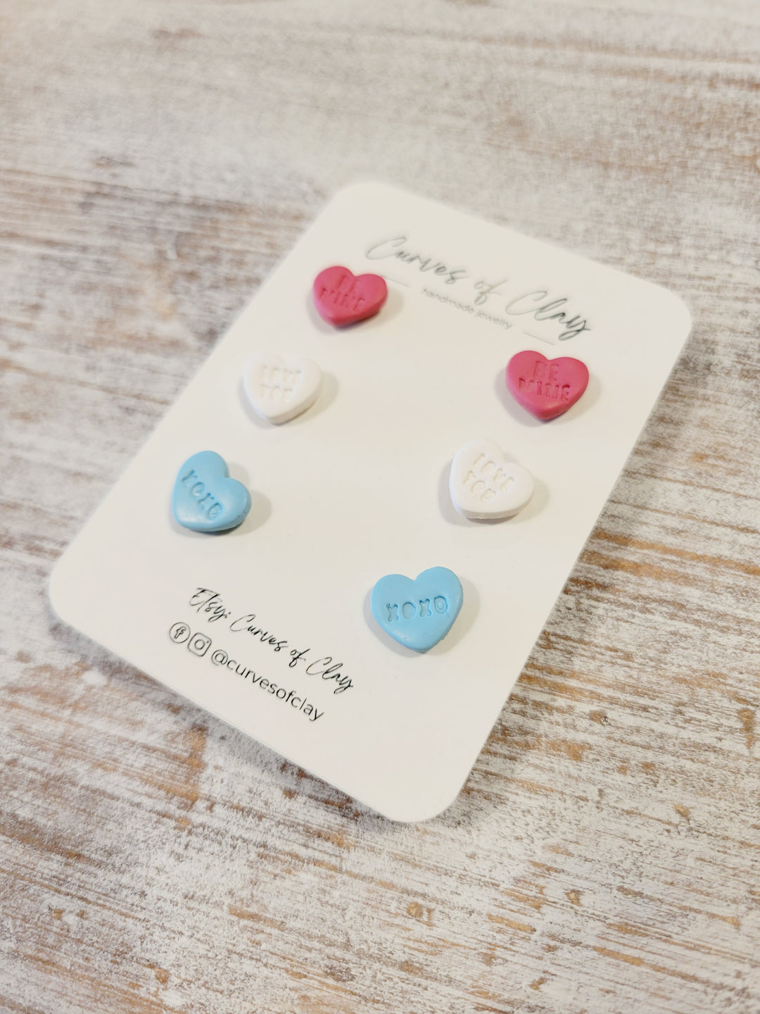 Curves of Clay, Valentine & Love Inspired Stud Earrings 3 Pack