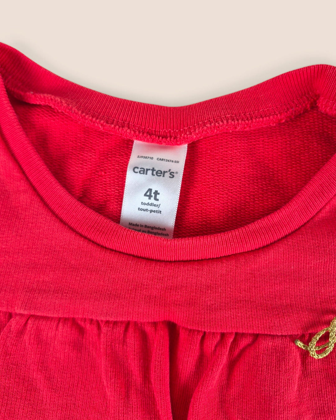 Pre-Loved Carter's Coral Sweater With Gold Bow Girls 4Y | Betty’s Marketplace